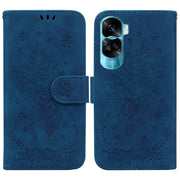 For Honor 90 Lite Butterfly Rose Embossed Leather Phone Case(Blue)