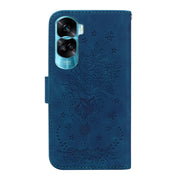 For Honor 90 Lite Butterfly Rose Embossed Leather Phone Case(Blue)