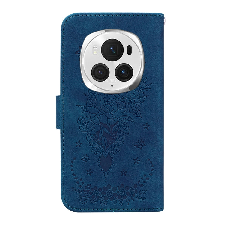 For Honor Magic6 Pro Butterfly Rose Embossed Leather Phone Case(Blue)