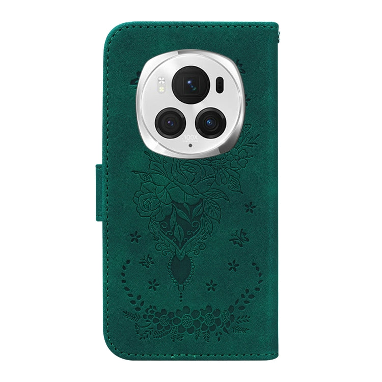 For Honor Magic6 Pro Butterfly Rose Embossed Leather Phone Case(Green)