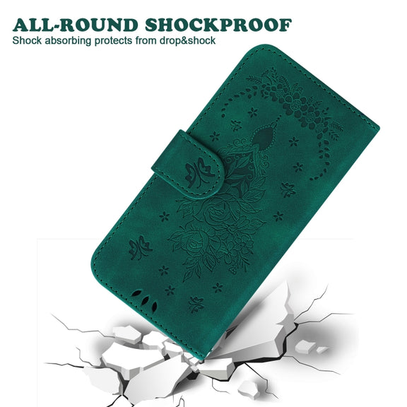For Honor Magic6 Pro Butterfly Rose Embossed Leather Phone Case(Green)