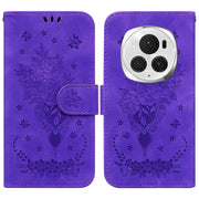 For Honor Magic6 Pro Butterfly Rose Embossed Leather Phone Case(Purple)