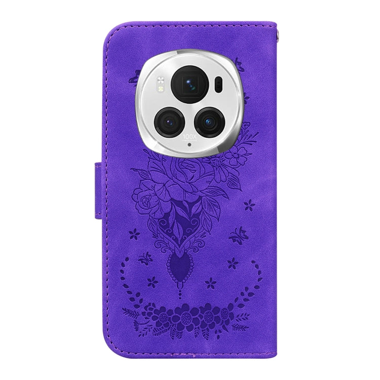 For Honor Magic6 Pro Butterfly Rose Embossed Leather Phone Case(Purple)