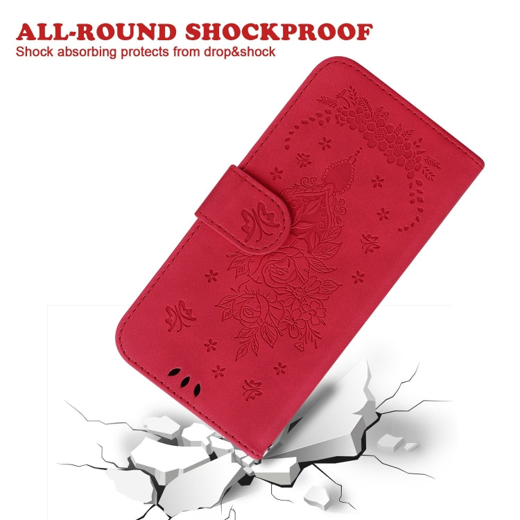 For Honor Magic6 Pro Butterfly Rose Embossed Leather Phone Case(Red)
