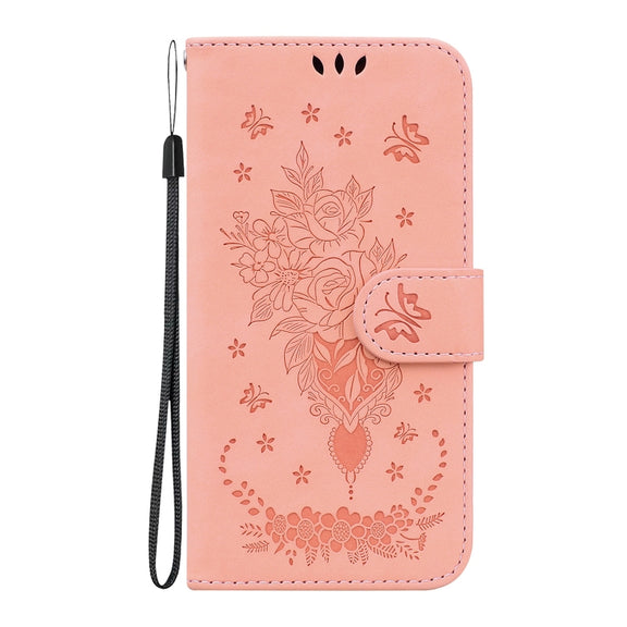 For Honor Magic6 Pro Butterfly Rose Embossed Leather Phone Case(Pink)