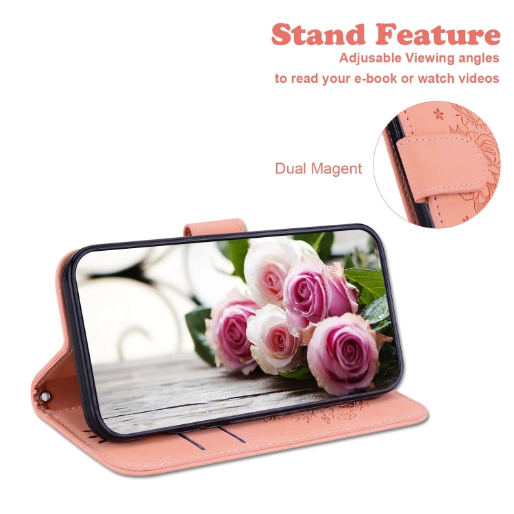 For Honor Magic6 Pro Butterfly Rose Embossed Leather Phone Case(Pink)