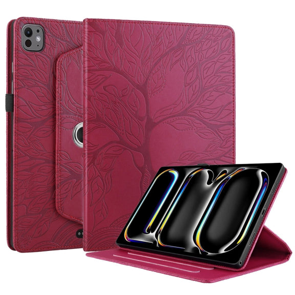 For iPad Pro 11 2024 Tree Life Embossed Rotation Leather Smart Tablet Case(Red)