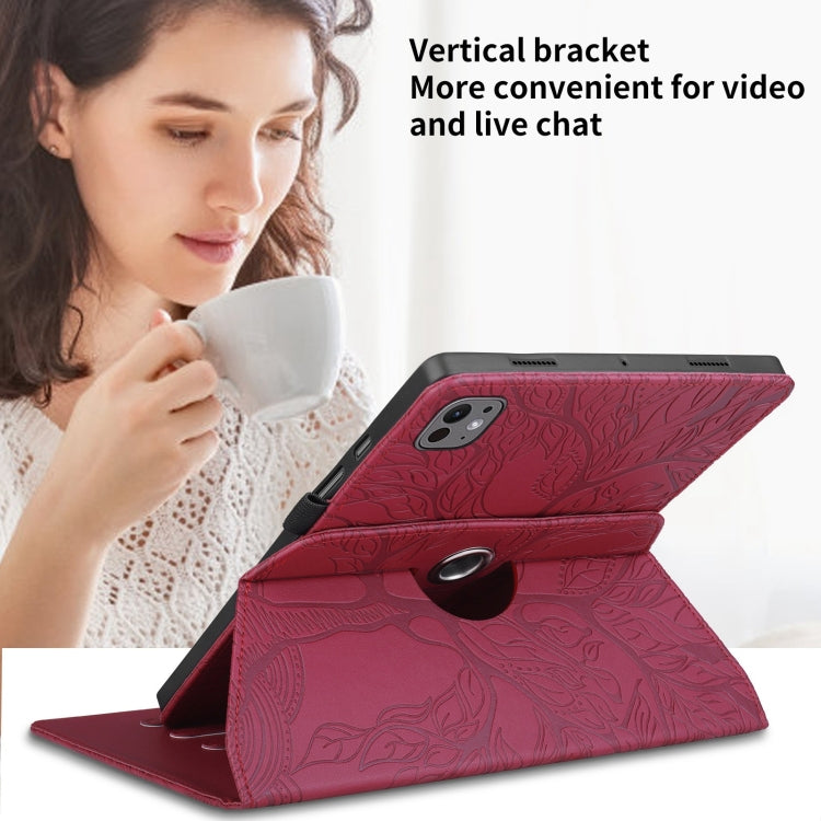 For iPad Pro 11 2024 Tree Life Embossed Rotation Leather Smart Tablet Case(Red)