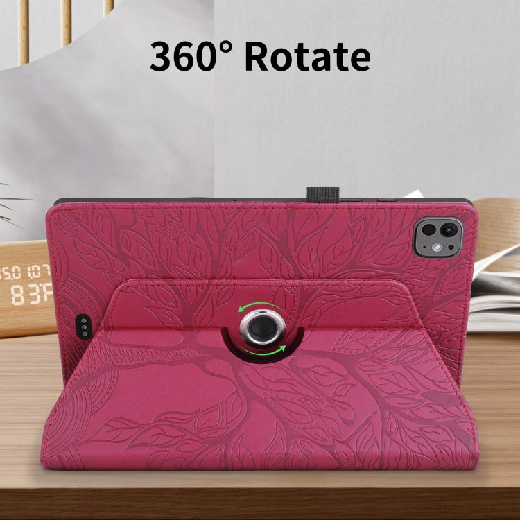 For iPad Pro 11 2024 Tree Life Embossed Rotation Leather Smart Tablet Case(Red)