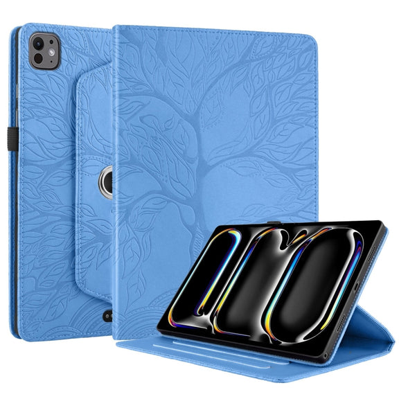 For iPad Pro 11 2024 Tree Life Embossed Rotation Leather Smart Tablet Case(Blue)