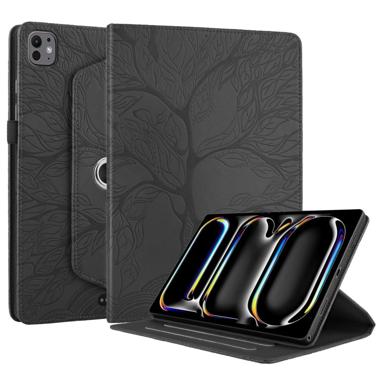For iPad Pro 11 2024 Tree Life Embossed Rotation Leather Smart Tablet Case(Black)