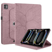 For iPad Pro 13 2024 Tree Life Embossed Rotation Leather Smart Tablet Case(Rose Gold)