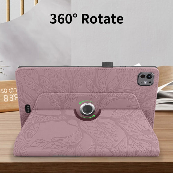 For iPad Pro 13 2024 Tree Life Embossed Rotation Leather Smart Tablet Case(Rose Gold)