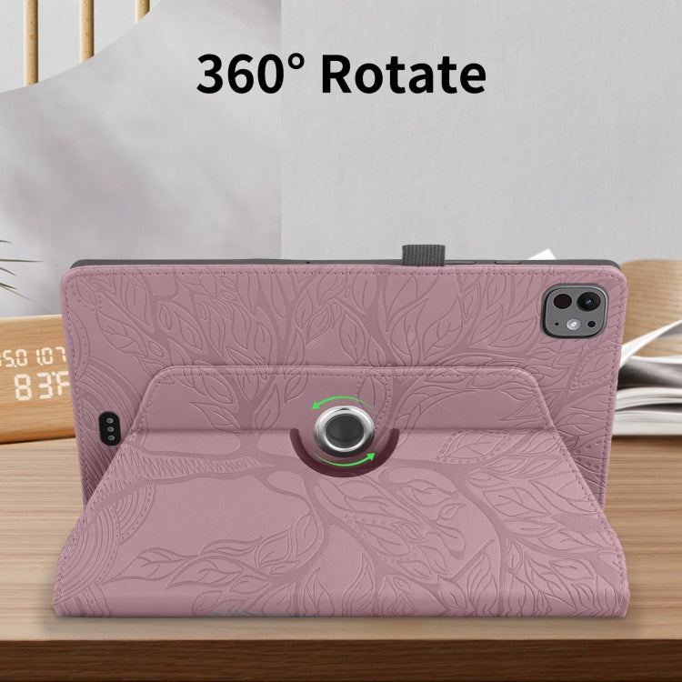 For iPad Pro 13 2024 Tree Life Embossed Rotation Leather Smart Tablet Case(Rose Gold)