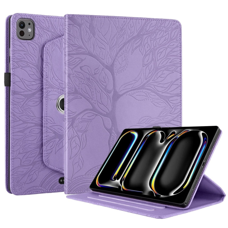 For iPad Pro 13 2024 Tree Life Embossed Rotation Leather Smart Tablet Case(Purple)