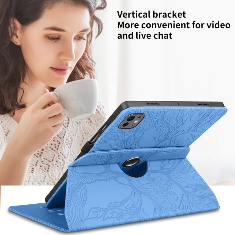 For iPad Pro 13 2024 Tree Life Embossed Rotation Leather Smart Tablet Case(Blue)