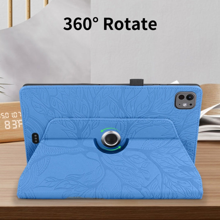 For iPad Pro 13 2024 Tree Life Embossed Rotation Leather Smart Tablet Case(Blue)