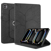 For iPad Pro 13 2024 Tree Life Embossed Rotation Leather Smart Tablet Case(Black)