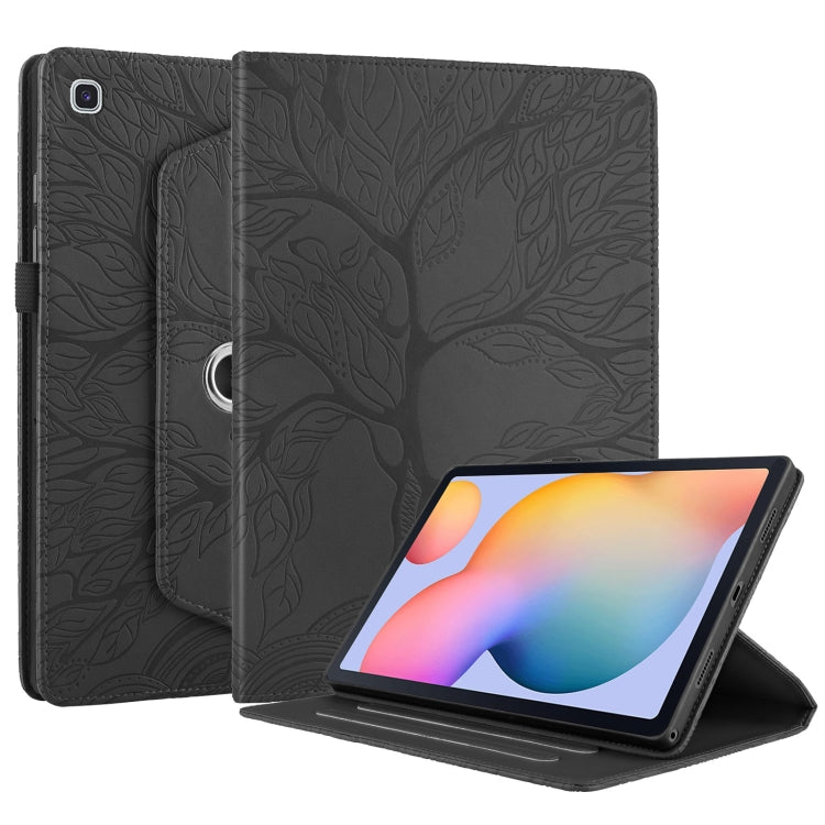 For Samsung Galaxy Tab S6 Lite P610 Tree Life Embossed Rotation Leather Smart Tablet Case(Black)