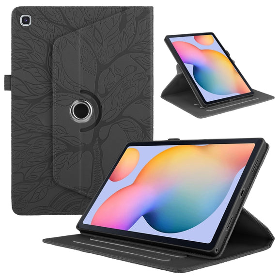 For Samsung Galaxy Tab S6 Lite P610 Tree Life Embossed Rotation Leather Smart Tablet Case(Black)