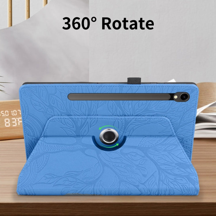 For Samsung Galaxy Tab S9 FE / S9 X510 Tree Life Embossed Rotation Leather Smart Tablet Case(Blue)