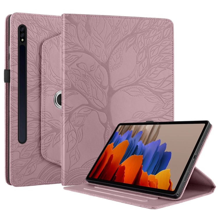 For Samsung Galaxy Tab S10 / S8 / S7 Tree Life Embossed Rotation Leather Tablet Case(Rose Gold)