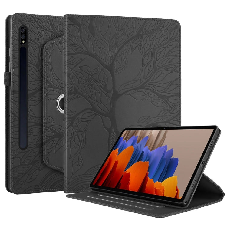 For Samsung Galaxy Tab S10 / S8 / S7 Tree Life Embossed Rotation Leather Tablet Case(Black)
