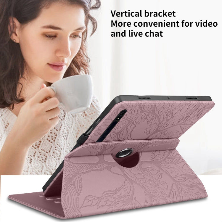 For Samsung Galaxy Tab S9+ / S8+ / S7+ Tree Life Embossed Rotation Leather Tablet Case(Rose Gold)