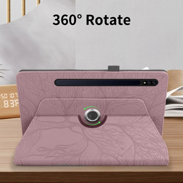 For Samsung Galaxy Tab S9+ / S8+ / S7+ Tree Life Embossed Rotation Leather Tablet Case(Rose Gold)