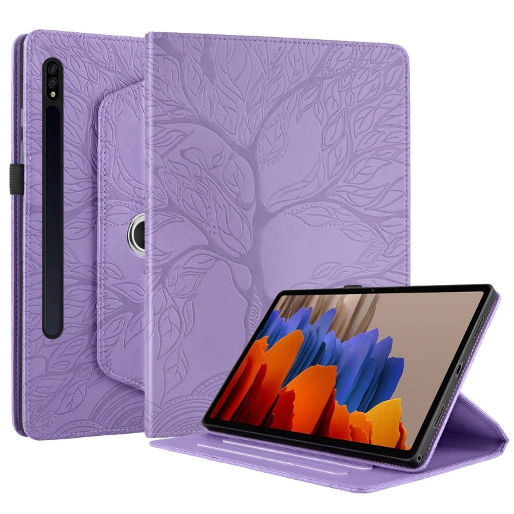 For Samsung Galaxy Tab S10+ / S9+ / S8+ Tree Life Embossed Rotation Leather Tablet Case(Purple)