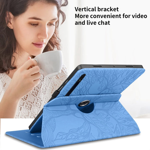 For Samsung Galaxy Tab S9+ / S8+ / S7+ Tree Life Embossed Rotation Leather Tablet Case(Blue)
