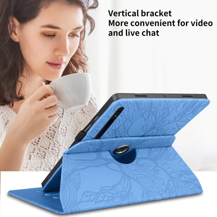 For Samsung Galaxy Tab S9+ / S8+ / S7+ Tree Life Embossed Rotation Leather Tablet Case(Blue)