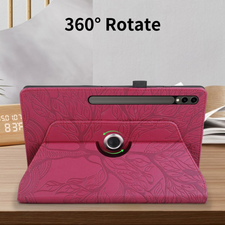 For Samsung Galaxy Tab S10 Ultra / S9 Ultra Tree Life Embossed Rotation Leather Tablet Case(Red)