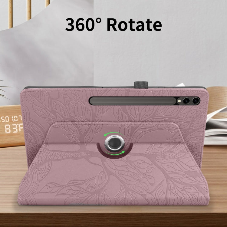 For Samsung Galaxy Tab S9 Ultra/S8 Ultra Tree Life Embossed Rotation Leather Tablet Case(Rose Gold)