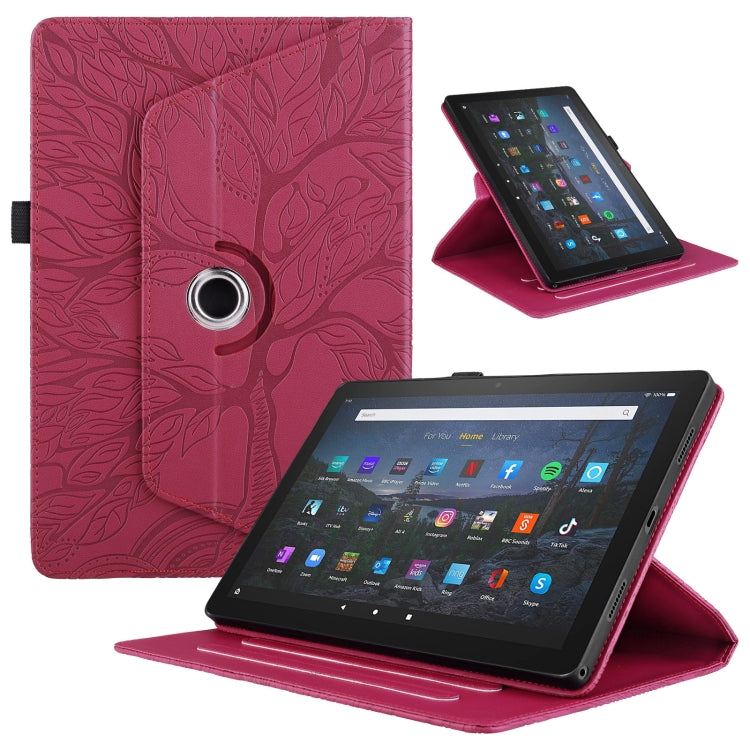 For Amazon Kindle Fire HD8 2022 / 2020 Tree Life Embossed Rotation Leather Tablet Case(Red)