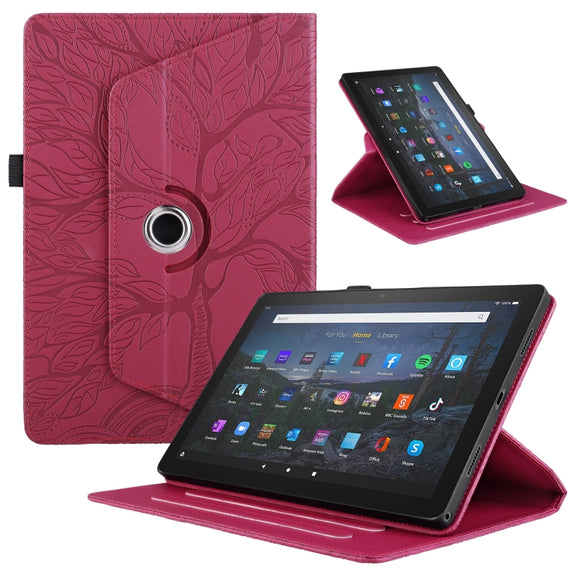 For Amazon Kindle Fire HD8 2022 / 2020 Tree Life Embossed Rotation Leather Tablet Case(Red)