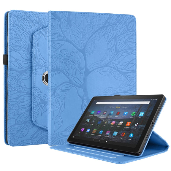 For Amazon Kindle Fire HD8 2022 / 2020 Tree Life Embossed Rotation Leather Tablet Case(Blue)