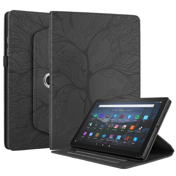For Amazon Kindle Fire HD8 2022 / 2020 Tree Life Embossed Rotation Leather Tablet Case(Black)