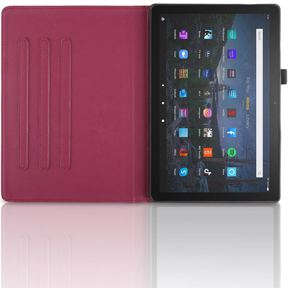 For Amazon Kindle Fire HD10 2021 Tree Life Embossed Rotation Leather Tablet Case(Red)