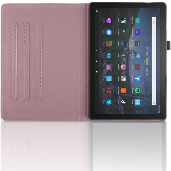 For Amazon Kindle Fire HD10 2021 Tree Life Embossed Rotation Leather Tablet Case(Rose Gold)