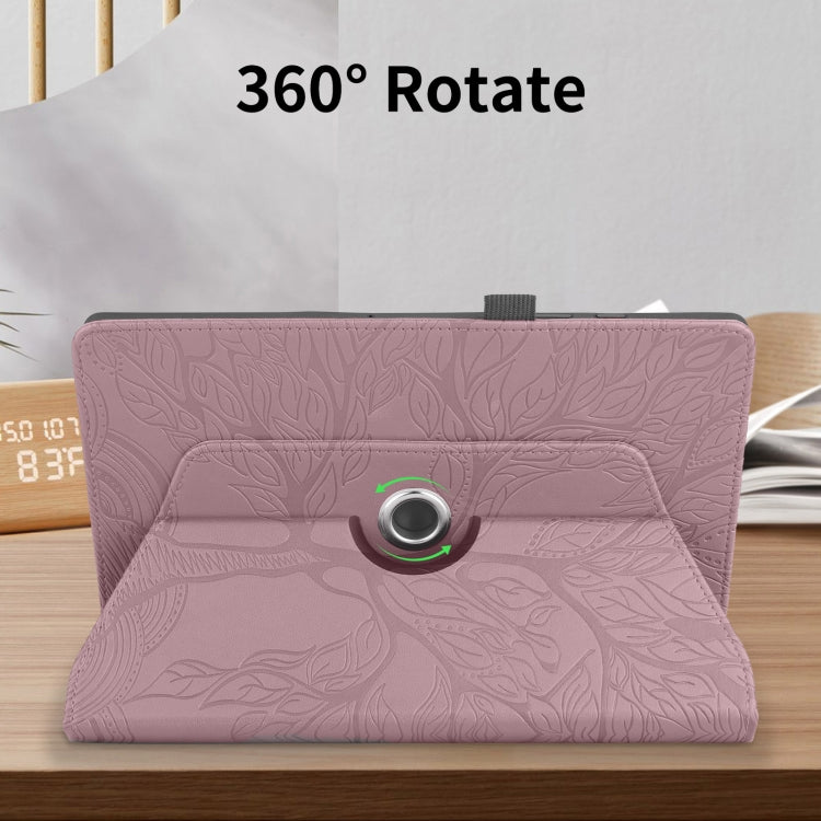 For Amazon Kindle Fire HD10 2021 Tree Life Embossed Rotation Leather Tablet Case(Rose Gold)