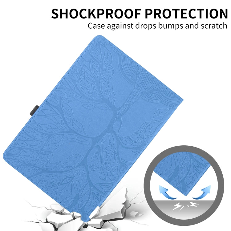 For Amazon Kindle Fire HD10 2021 Tree Life Embossed Rotation Leather Tablet Case(Blue)
