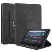 For Amazon Kindle Fire HD10 2021 Tree Life Embossed Rotation Leather Tablet Case(Black)