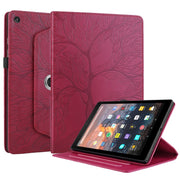 For Amazon Kindle Fire HD8 2015-2019 Tree Life Embossed Rotation Leather Tablet Case(Red)