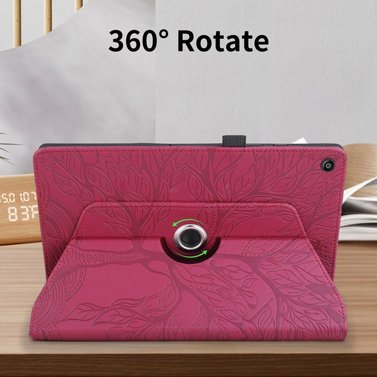 For Amazon Kindle Fire HD8 2015-2019 Tree Life Embossed Rotation Leather Tablet Case(Red)