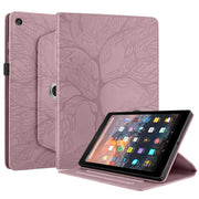 For Amazon Kindle Fire HD8 2015-2019 Tree Life Embossed Rotation Leather Tablet Case(Rose Gold)