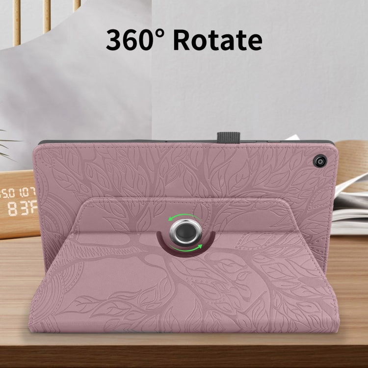 For Amazon Kindle Fire HD8 2015-2019 Tree Life Embossed Rotation Leather Tablet Case(Rose Gold)