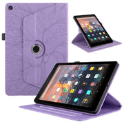 For Amazon Kindle Fire HD8 2015-2019 Tree Life Embossed Rotation Leather Tablet Case(Purple)