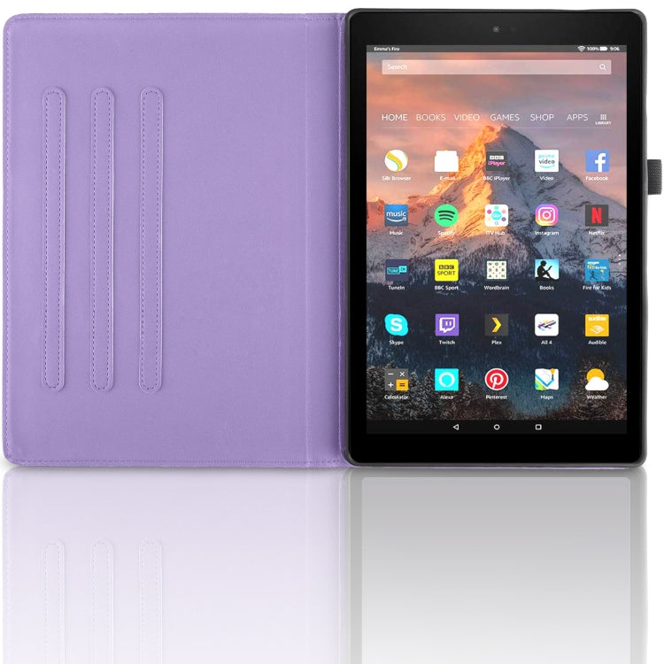 For Amazon Kindle Fire HD8 2015-2019 Tree Life Embossed Rotation Leather Tablet Case(Purple)