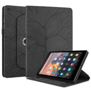 For Amazon Kindle Fire HD8 2015-2019 Tree Life Embossed Rotation Leather Tablet Case(Black)
